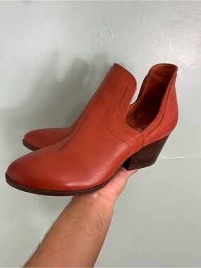 Anthropologie Silent D Cut Out Ankle Boots Red Orange Sz 9.5 10